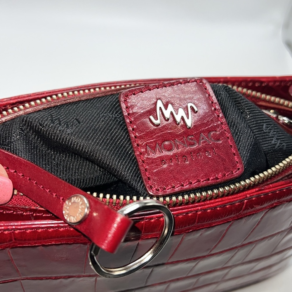 🌹MONSAC SCARLET RED CROCODILE EMBOSSED LEATHER SHOULDER BAG - Picture 17 of 17
